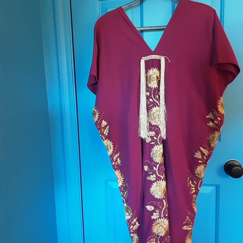 Plum Gold Embroidered Moroccan Caftan